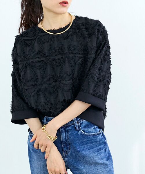 le.coeur blanc（ルクールブラン）の「《WEB限定アイテム》ジャガードクルーネックブラウス（シャツ/ブラウス・レディース・ライトピンク/ブラック/アイボリー・38）」の13枚目の写真