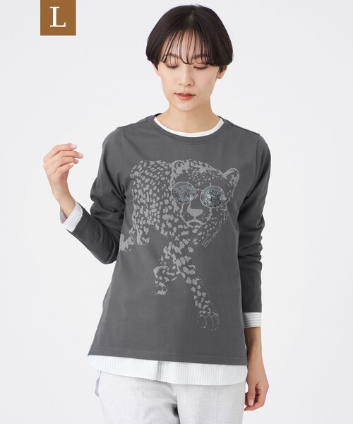 EVEX by KRIZIA（エヴェックスバイクリツィア）の「【L】【ウォッシャブル】グラスパンサープリントカットソー（Tシャツ/カットソー・レディース・ブルー系その他2/チャコールグレー/オフホワイト・46/44）」の3枚目の写真