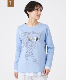 【L】【ウォッシャブル】グラスパンサープリントカットソー