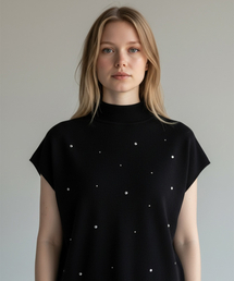 Soft Crystal Drift Mock Neck Knit (Black)