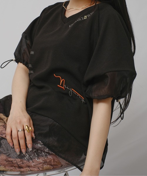 palm RICHE(ポームリシュ)の「前後2WAYふくれJQT(Tシャツ/カットソー・レディース・ブラック/ライトイエロー/オフホワイト・M)」の9枚目の写真