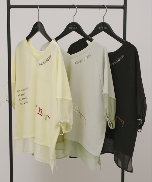 palm RICHE(ポームリシュ)の「前後2WAYふくれJQT(Tシャツ/カットソー・レディース・ブラック/ライトイエロー/オフホワイト・M)」の14枚目の写真