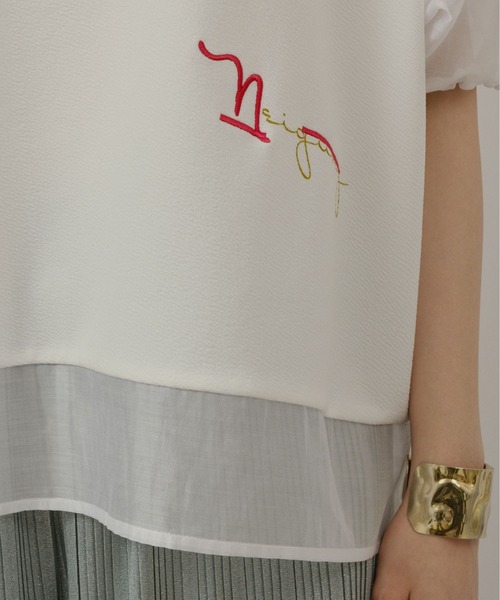 palm RICHE(ポームリシュ)の「前後2WAYふくれJQT(Tシャツ/カットソー・レディース・ブラック/ライトイエロー/オフホワイト・M)」の5枚目の写真
