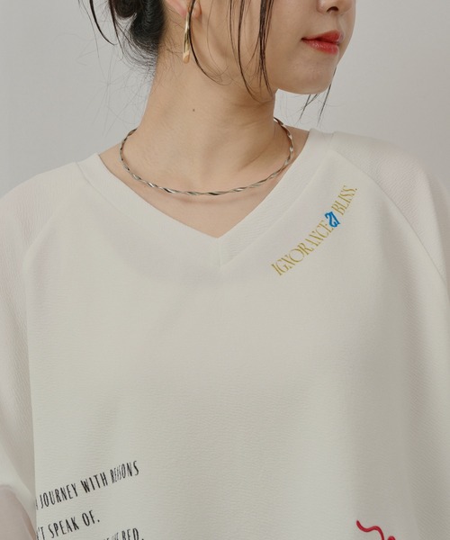 palm RICHE(ポームリシュ)の「前後2WAYふくれJQT(Tシャツ/カットソー・レディース・ブラック/ライトイエロー/オフホワイト・M)」の4枚目の写真