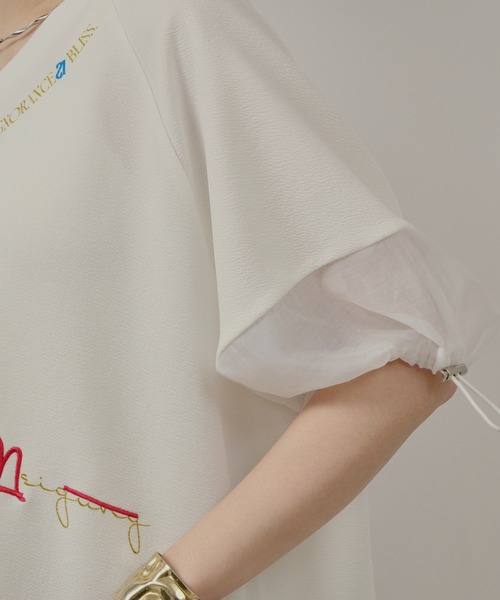 palm RICHE(ポームリシュ)の「前後2WAYふくれJQT(Tシャツ/カットソー・レディース・ブラック/ライトイエロー/オフホワイト・M)」の6枚目の写真