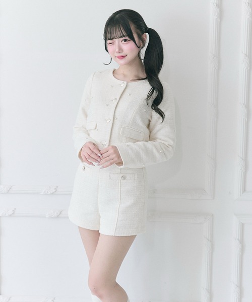 OLIVE des OLIVE（オリーブデオリーブ）の「【Belle Charme】Double Button Tweed Short Pants（その他パンツ・レディース・ブラック/アイボリー/ピンク・FREE）」の4枚目の写真