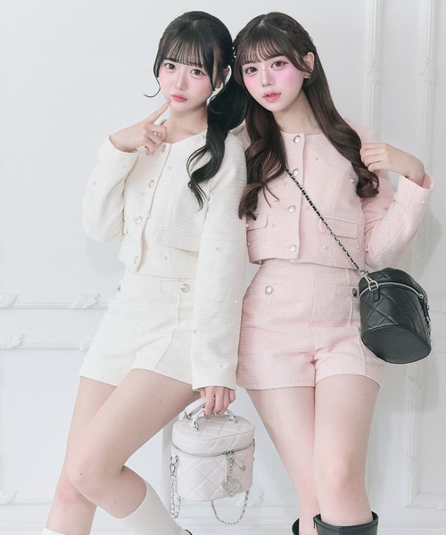 OLIVE des OLIVE（オリーブデオリーブ）の「【Belle Charme】Double Button Tweed Short Pants（その他パンツ・レディース・ブラック/アイボリー/ピンク・FREE）」の9枚目の写真