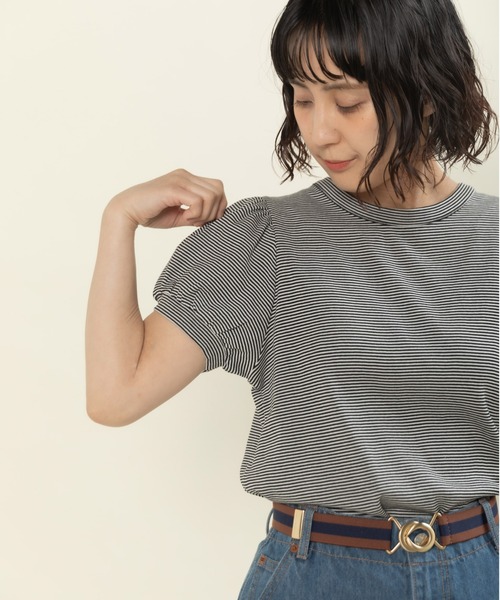 CHILD WOMAN(チャイルドウーマン)の「連シルフライス パフスリーブTシャツ(Tシャツ/カットソー・レディース・ホワイト/レッド/ブラック系その他/ブラック/レッド系その他・FREE)」の1枚目の写真