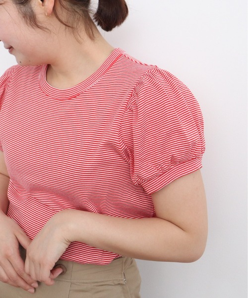 CHILD WOMAN(チャイルドウーマン)の「連シルフライス パフスリーブTシャツ(Tシャツ/カットソー・レディース・ホワイト/レッド/ブラック系その他/ブラック/レッド系その他・FREE)」の5枚目の写真