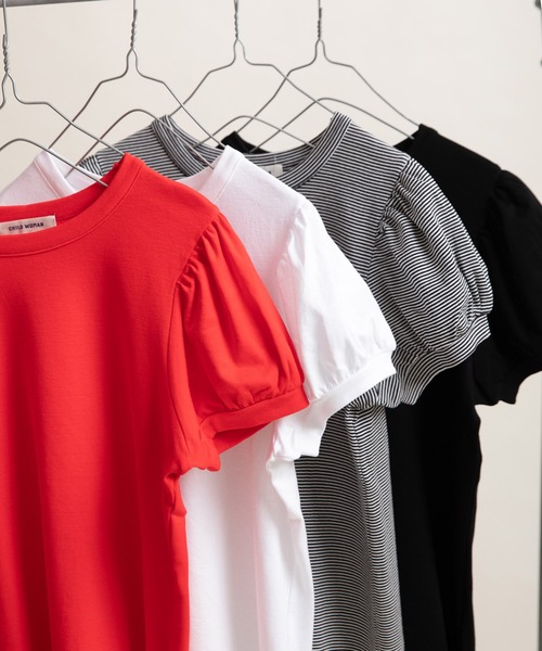 CHILD WOMAN(チャイルドウーマン)の「連シルフライス パフスリーブTシャツ(Tシャツ/カットソー・レディース・ホワイト/レッド/ブラック系その他/ブラック/レッド系その他・FREE)」の3枚目の写真