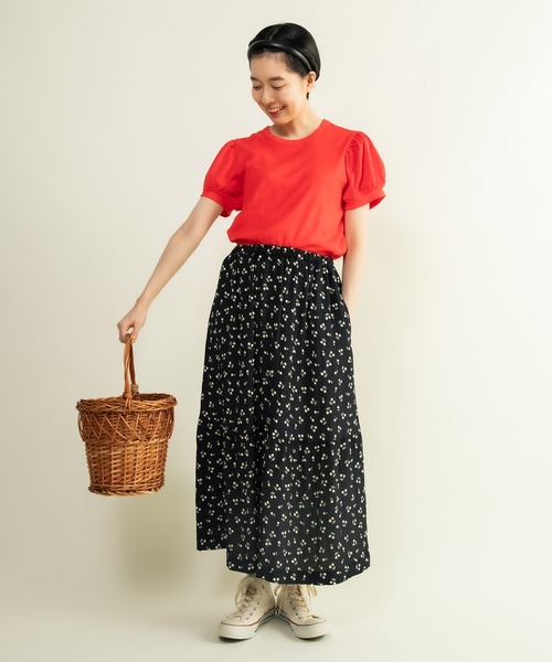 CHILD WOMAN(チャイルドウーマン)の「連シルフライス パフスリーブTシャツ(Tシャツ/カットソー・レディース・ホワイト/レッド/ブラック系その他/ブラック/レッド系その他・FREE)」の18枚目の写真