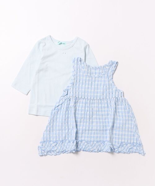 HAKKA KIDS（ハッカキッズ）の「チェックジャカードチュニックTシャツセット（Tシャツ/カットソー・キッズ・ピンク/ブラック/サックスブルー・110cm/120cm/130cm/100cm）」の2枚目の写真
