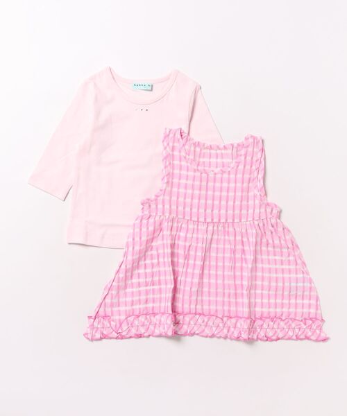 HAKKA KIDS（ハッカキッズ）の「チェックジャカードチュニックTシャツセット（Tシャツ/カットソー・キッズ・ピンク/ブラック/サックスブルー・110cm/120cm/130cm/100cm）」の3枚目の写真