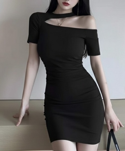 NANEA（ナネア）の「ワンショル風カットアウトワンピース（ワンピース・レディース・グレー/ブラック・MEDIUM）」の3枚目の写真