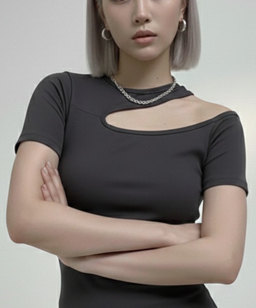 NANEA（ナネア）の「ワンショル風カットアウトワンピース（ワンピース・レディース・グレー/ブラック・MEDIUM）」の20枚目の写真