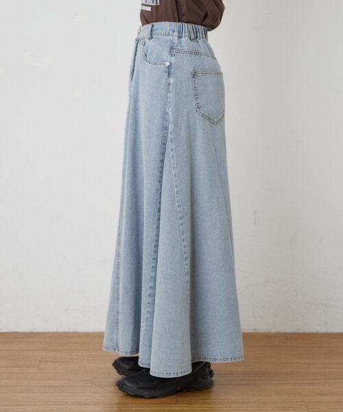 CIAOPANIC TYPY(チャオパニックティピー)の「【大人見え/軽量】リメイク風柔らかデニムロングフレアスカート(スカート・レディース・サックスブルー/ブルー・MEDIUM/SMALL)」の12枚目の写真