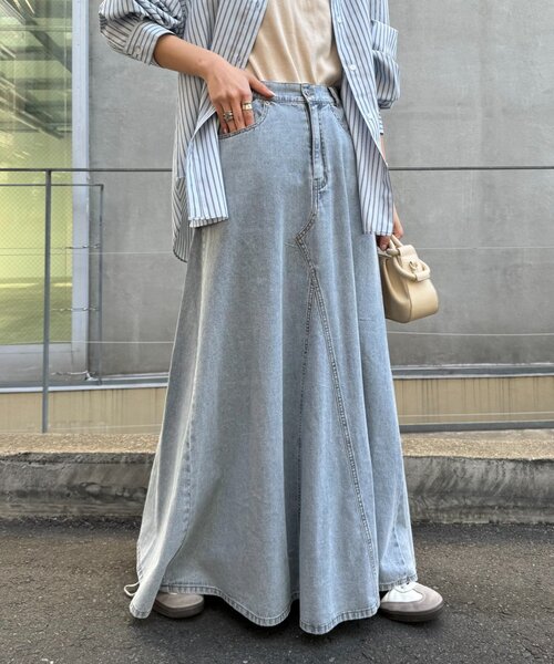 CIAOPANIC TYPY(チャオパニックティピー)の「【大人見え/軽量】リメイク風柔らかデニムロングフレアスカート(スカート・レディース・サックスブルー/ブルー・MEDIUM/SMALL)」の19枚目の写真