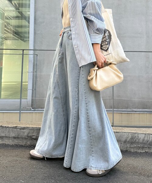 CIAOPANIC TYPY(チャオパニックティピー)の「【大人見え/軽量】リメイク風柔らかデニムロングフレアスカート(スカート・レディース・サックスブルー/ブルー・MEDIUM/SMALL)」の21枚目の写真