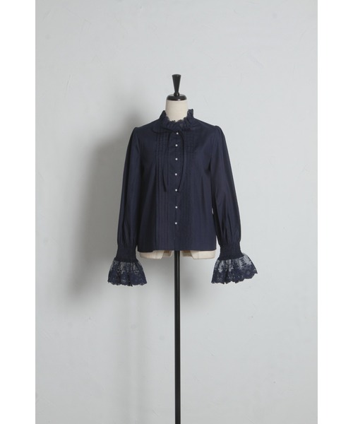 tocco closet（トッコ　クローゼット）の「リボン付きレース切り替えピンタックブラウス（シャツ/ブラウス・レディース・ネイビー/オフホワイト・M）」の11枚目の写真