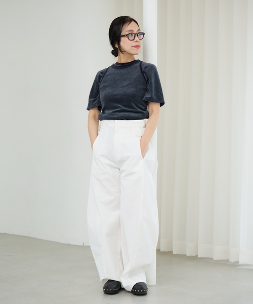 IENA LA BOUCLE（イエナラブークル）の「IENA LA BOUCLE ベロアボーダーTシャツ（Tシャツ/カットソー・レディース・ダークブルー/ベージュ系その他・FREE）」の4枚目の写真