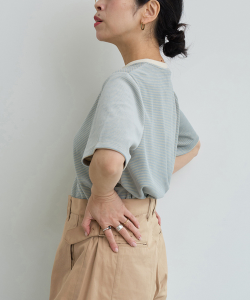 IENA LA BOUCLE（イエナラブークル）の「IENA LA BOUCLE ベロアボーダーTシャツ（Tシャツ/カットソー・レディース・ダークブルー/ベージュ系その他・FREE）」の6枚目の写真