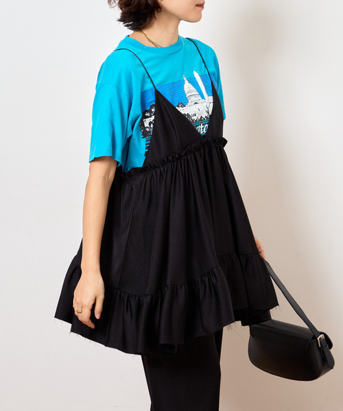 Bonum(ボナム)の「SATIN RUFFLE MINI DRESS:ワンピース(ワンピース・レディース・ブラック・FREE)」の7枚目の写真