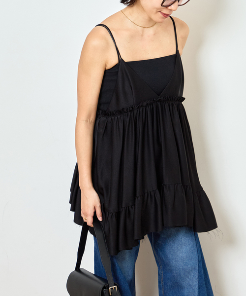 Bonum(ボナム)の「SATIN RUFFLE MINI DRESS:ワンピース(ワンピース・レディース・ブラック・FREE)」の9枚目の写真