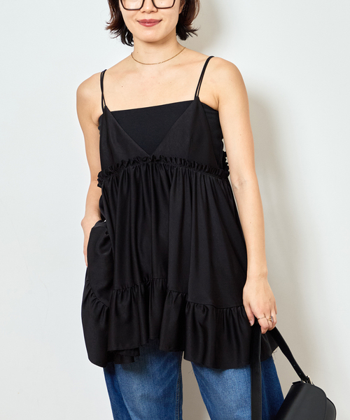 Bonum(ボナム)の「SATIN RUFFLE MINI DRESS:ワンピース(ワンピース・レディース・ブラック・FREE)」の10枚目の写真