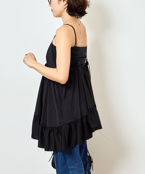 Bonum(ボナム)の「SATIN RUFFLE MINI DRESS:ワンピース(ワンピース・レディース・ブラック・FREE)」の11枚目の写真