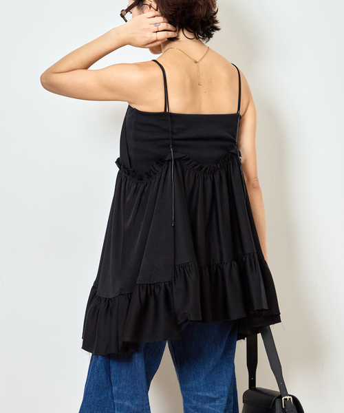 Bonum(ボナム)の「SATIN RUFFLE MINI DRESS:ワンピース(ワンピース・レディース・ブラック・FREE)」の12枚目の写真