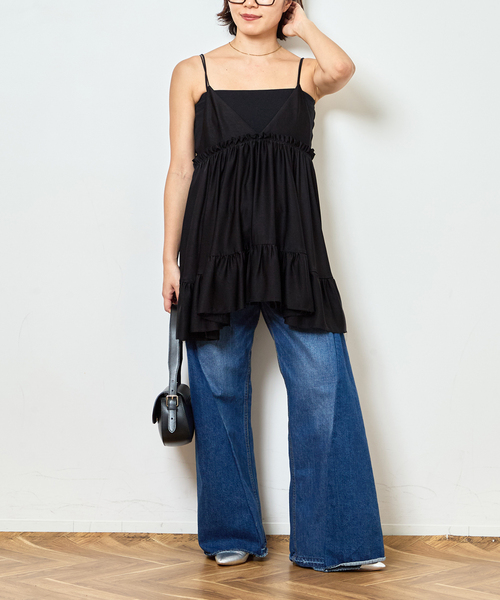 Bonum(ボナム)の「SATIN RUFFLE MINI DRESS:ワンピース(ワンピース・レディース・ブラック・FREE)」の13枚目の写真