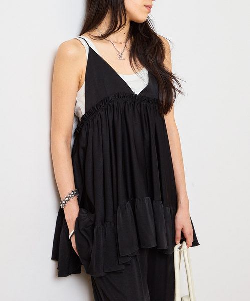 Bonum(ボナム)の「SATIN RUFFLE MINI DRESS:ワンピース(ワンピース・レディース・ブラック・FREE)」の22枚目の写真
