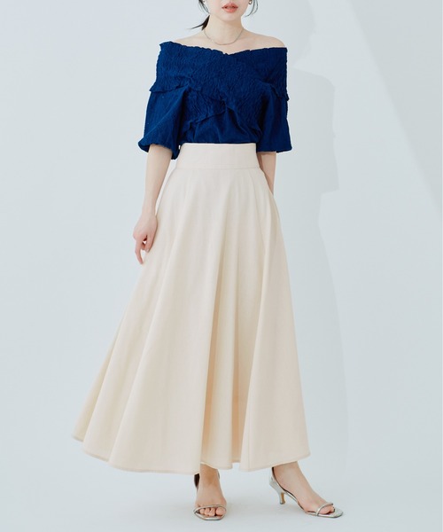 natural couture（ナチュラルクチュール）の「綿麻ハイウエストサーキュラースカート（スカート・レディース・オレンジ系その他/ライトベージュ/ブラック/ネイビー/ドット・MEDIUM/LARGE）」の2枚目の写真