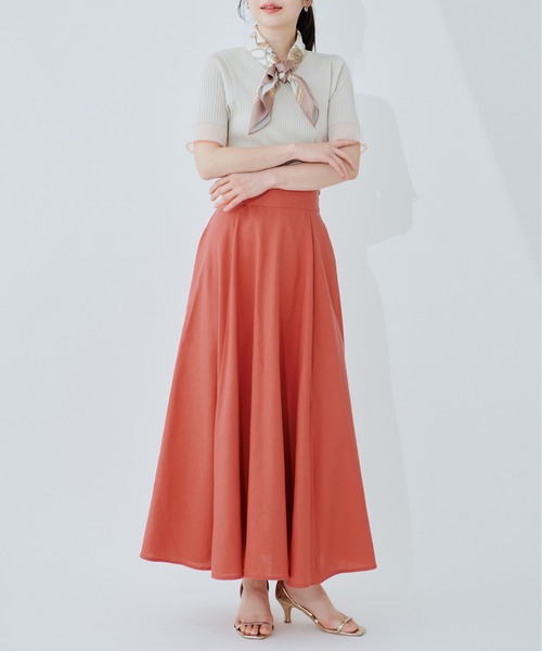 natural couture（ナチュラルクチュール）の「綿麻ハイウエストサーキュラースカート（スカート・レディース・オレンジ系その他/ライトベージュ/ブラック/ネイビー/ドット・MEDIUM/LARGE）」の12枚目の写真