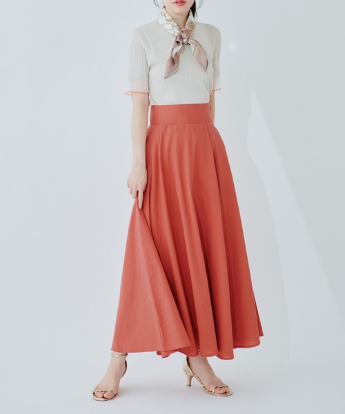 natural couture（ナチュラルクチュール）の「綿麻ハイウエストサーキュラースカート（スカート・レディース・オレンジ系その他/ライトベージュ/ブラック/ネイビー/ドット・MEDIUM/LARGE）」の11枚目の写真