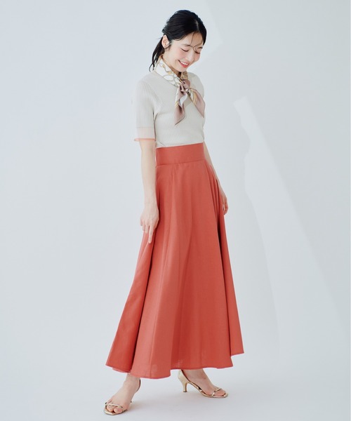 natural couture（ナチュラルクチュール）の「綿麻ハイウエストサーキュラースカート（スカート・レディース・オレンジ系その他/ライトベージュ/ブラック/ネイビー/ドット・MEDIUM/LARGE）」の10枚目の写真