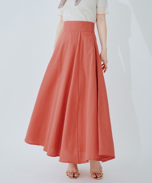 natural couture（ナチュラルクチュール）の「綿麻ハイウエストサーキュラースカート（スカート・レディース・オレンジ系その他/ライトベージュ/ブラック/ネイビー/ドット・MEDIUM/LARGE）」の9枚目の写真