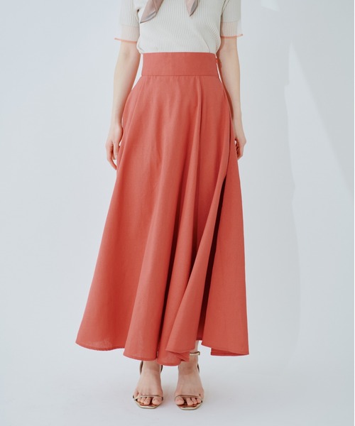 natural couture（ナチュラルクチュール）の「綿麻ハイウエストサーキュラースカート（スカート・レディース・オレンジ系その他/ライトベージュ/ブラック/ネイビー/ドット・MEDIUM/LARGE）」の8枚目の写真