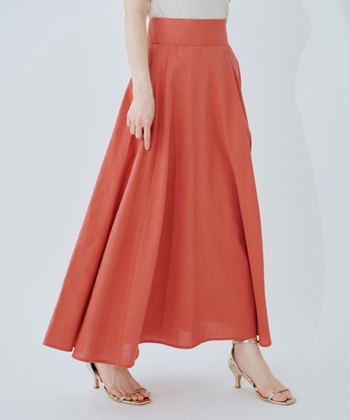 natural couture（ナチュラルクチュール）の「綿麻ハイウエストサーキュラースカート（スカート・レディース・オレンジ系その他/ライトベージュ/ブラック/ネイビー/ドット・MEDIUM/LARGE）」の7枚目の写真