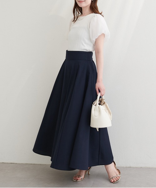 natural couture（ナチュラルクチュール）の「綿麻ハイウエストサーキュラースカート（スカート・レディース・オレンジ系その他/ライトベージュ/ブラック/ネイビー/ドット・MEDIUM/LARGE）」の14枚目の写真