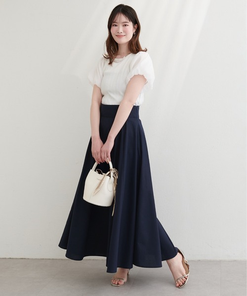 natural couture（ナチュラルクチュール）の「綿麻ハイウエストサーキュラースカート（スカート・レディース・オレンジ系その他/ライトベージュ/ブラック/ネイビー/ドット・MEDIUM/LARGE）」の13枚目の写真