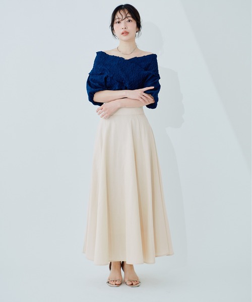 natural couture（ナチュラルクチュール）の「綿麻ハイウエストサーキュラースカート（スカート・レディース・オレンジ系その他/ライトベージュ/ブラック/ネイビー/ドット・MEDIUM/LARGE）」の17枚目の写真