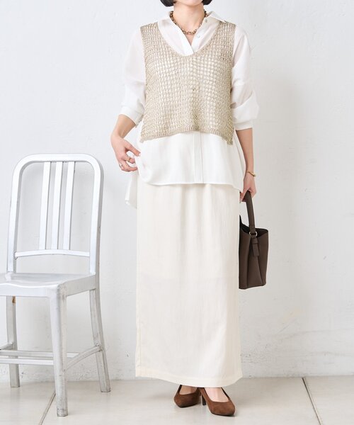 Jena espace merveilleux(ジェナ エスパスメルヴェイユ)の「キャタピラーナロースカート(スカート・レディース・チャコールグレー/オフホワイト/ベージュ・FREE)」の9枚目の写真