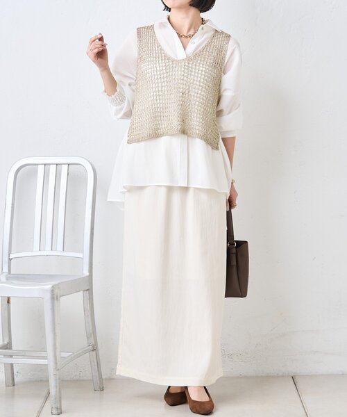 Jena espace merveilleux(ジェナ エスパスメルヴェイユ)の「キャタピラーナロースカート(スカート・レディース・チャコールグレー/オフホワイト/ベージュ・FREE)」の6枚目の写真