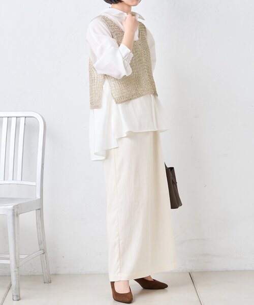 Jena espace merveilleux(ジェナ エスパスメルヴェイユ)の「キャタピラーナロースカート(スカート・レディース・チャコールグレー/オフホワイト/ベージュ・FREE)」の4枚目の写真