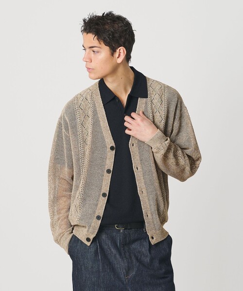BEAUTY&YOUTH UNITED ARROWS(ビューティーアンドユースユナイテッドアローズ)の「アイレットパターン シアー カーディガン(カーディガン/ボレロ・メンズ・グレー系/ベージュ・S/M/XL/L)」の1枚目の写真