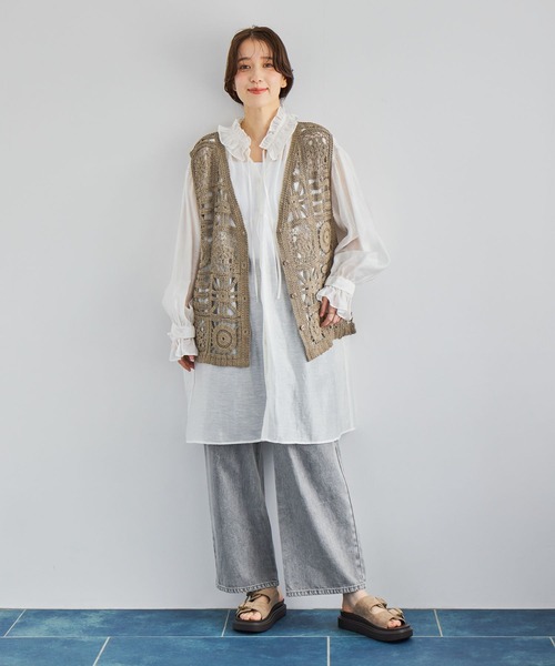 studio CLIP（スタディオクリップ）の「マルチWAYフリルチュニックワンピース（チュニック・レディース・モカ/ホワイト・FREE）」の6枚目の写真