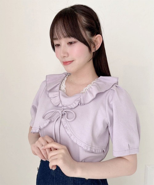 F i.n.t(フィント)の「レイヤード風フリルカットトップス/fint フィント(Tシャツ/カットソー・レディース・ラベンダー/ミント/アイボリー・FREE)」の3枚目の写真