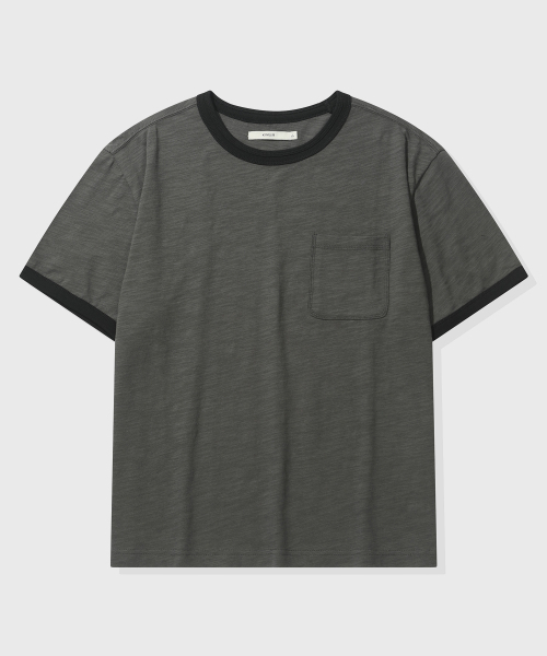 KIIMUIR（キミュア）の「[クロップ] リンガークロップ半袖Tシャツ_チャコール（Tシャツ/カットソー・メンズ・チャコール・MEDIUM/LARGE/X-LARGE）」の2枚目の写真