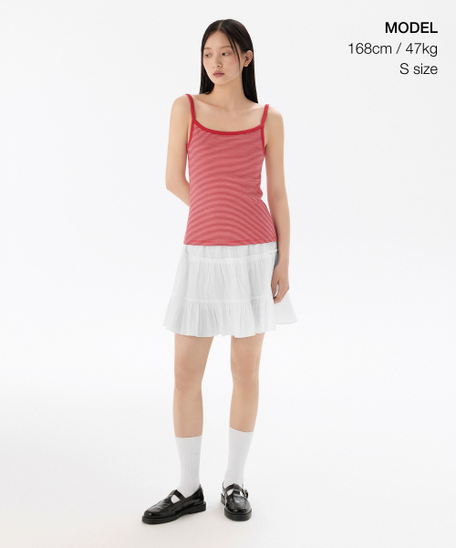MUSINSA STANDARD WOMAN（ムシンサスタンダードウーマン）の「ウィメンズナローストライプストリングスリーブレストップ[アイボリー/レッド]（Tシャツ/カットソー・レディース・その他・X-SMALL/SMALL/MEDIUM/LARGE）」の4枚目の写真